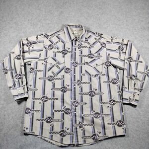 Roadrunner Mens Vintage Western Pearl Snap Shirt Gray Geometric Southwest Large‎